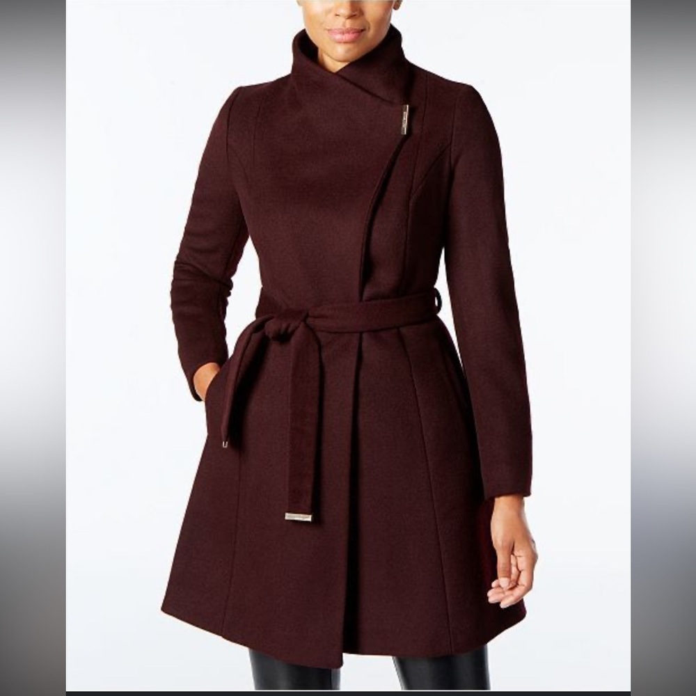 MICHAEL‎ Michael Kors Asymmetrical belted wool merlot coat Sz M